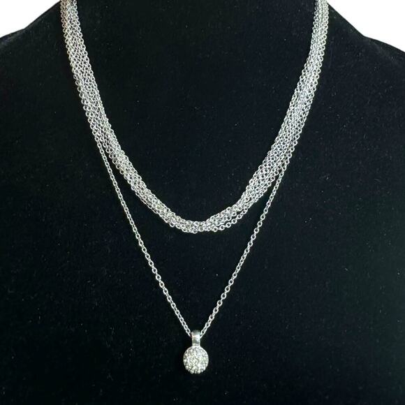 DIOR Multi-Chain Link Silver Choker Necklace and Small Rhinestone Charm Necklace - Picture 1 of 16